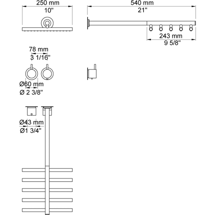 Vola 5251 brusesæt, børstet krom
