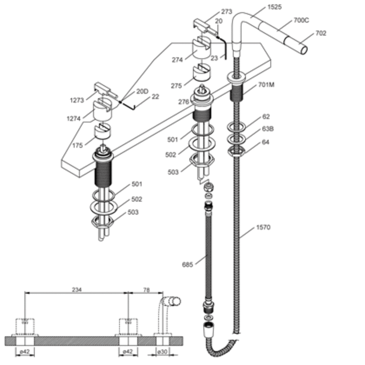 Vola SC3 kararmatur med brusesæt, stål
