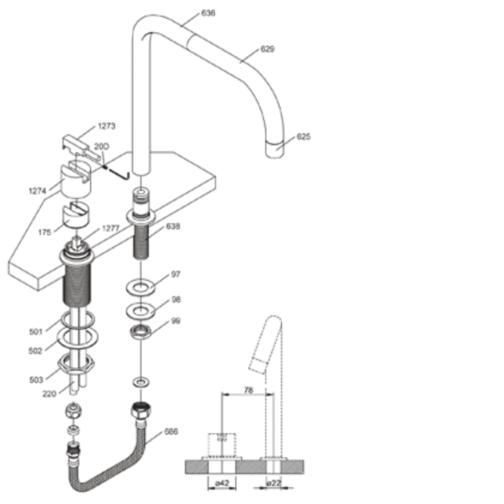 Vola SC5 kararmatur, børstet krom