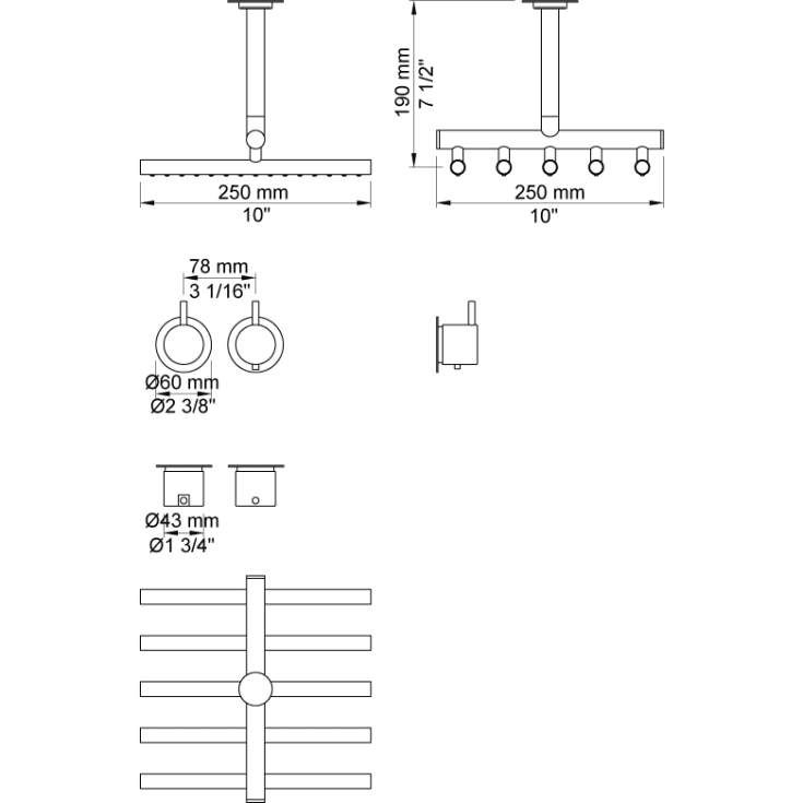 Vola 5251A dusjtermostat, med takdusj