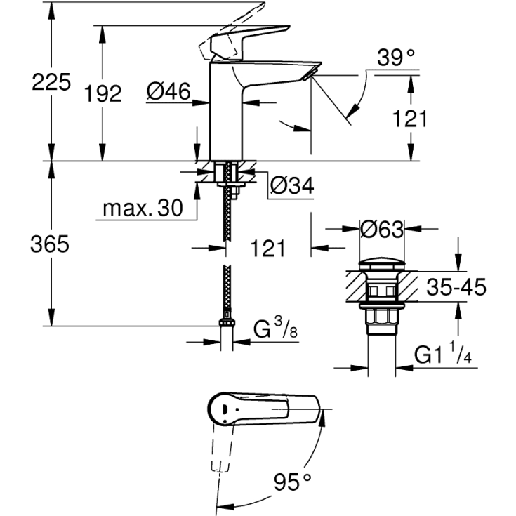 Grohe Quickfix Start håndvaskarmatur, koldstart, mat sort
