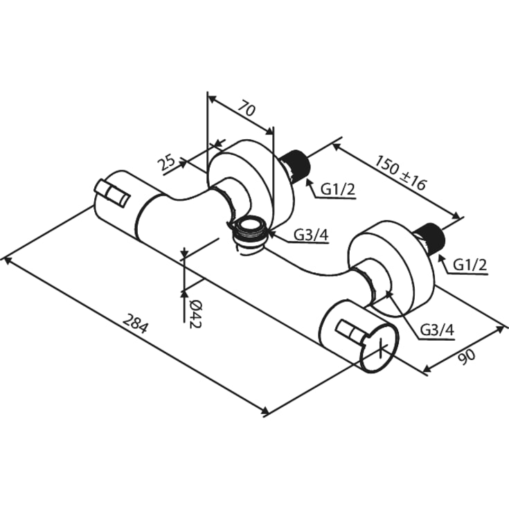 Damixa Thermixa Zero dusjbatteri, krom