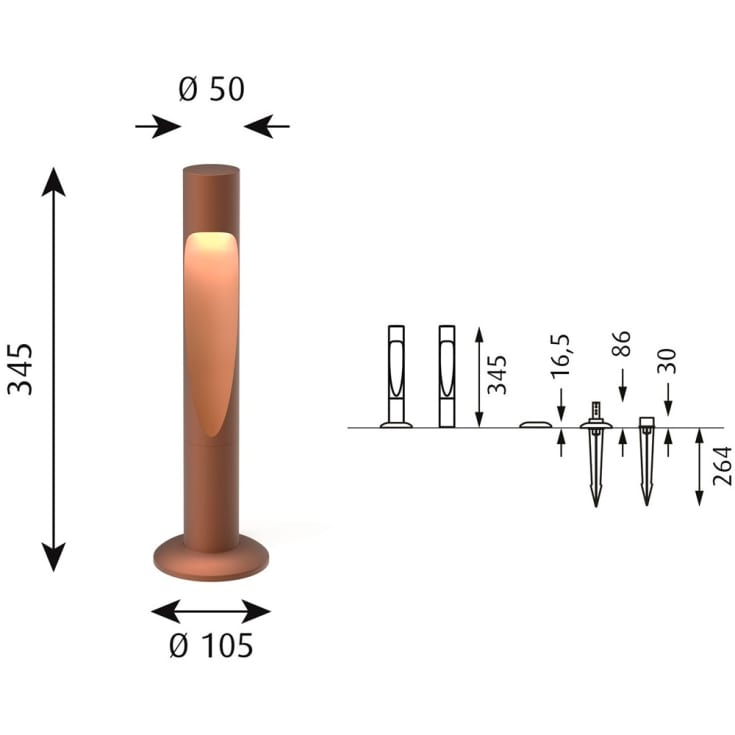 Louis Poulsen Flindt Garden trädgårdslampa, 2700K, bas, corten, låg