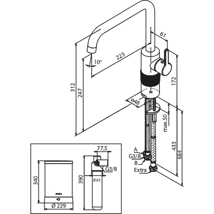 Damixa Silhouet Instant køkkenarmatur, kogende vand, krom