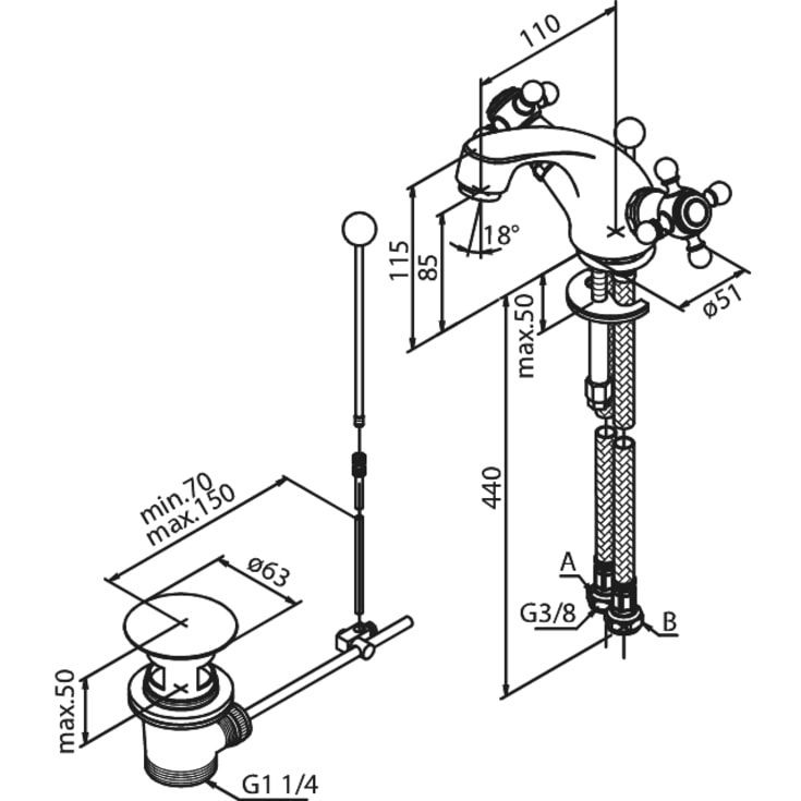 Damixa Tradition servantbatteri, krom