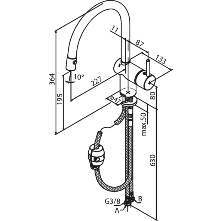 Damixa Osier kjøkkenarmatur, uttrekkbar tut, krom