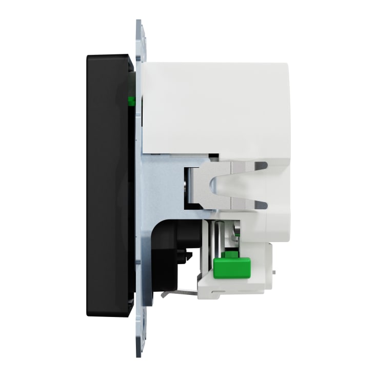 Merten stikkontakt med sidejord 16A med USB-C 3A+USB-A 2,4A sort