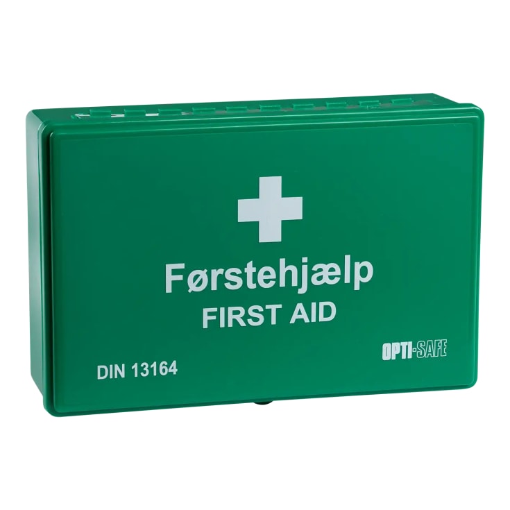 OS førstehjælpskasse med forbindinger og plaster