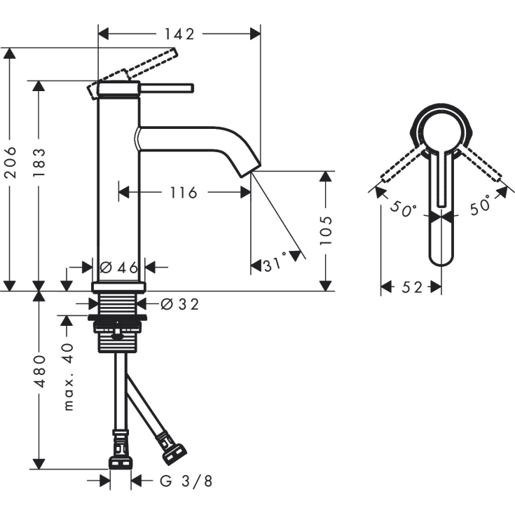 Hansgrohe Tecturis S servantbatteri, krom