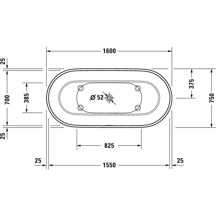 Duravit Luv badekar, 160x75 cm, hvid