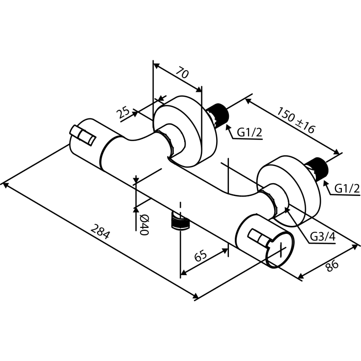 Damixa Thermixa Zero dusjbatteri, krom