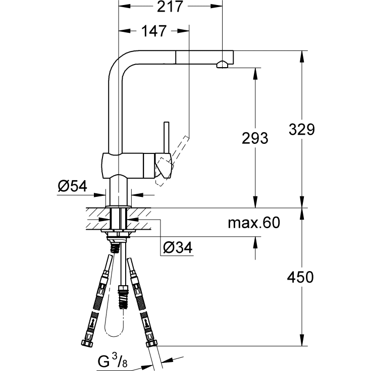 Grohe Minta køkkenarmatur, udtrækstud, stål
