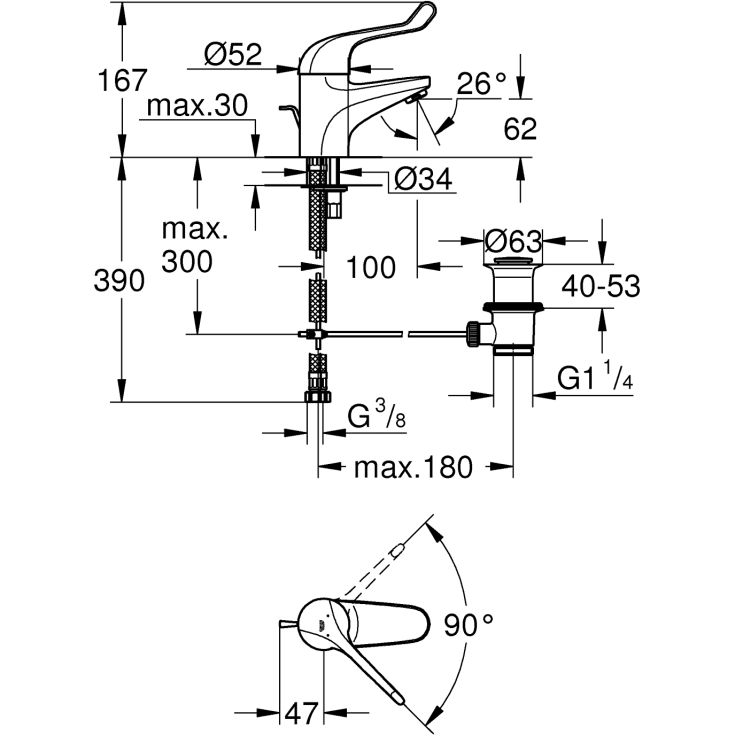 Grohe Essence M håndvaskarmatur, børstet sort krom