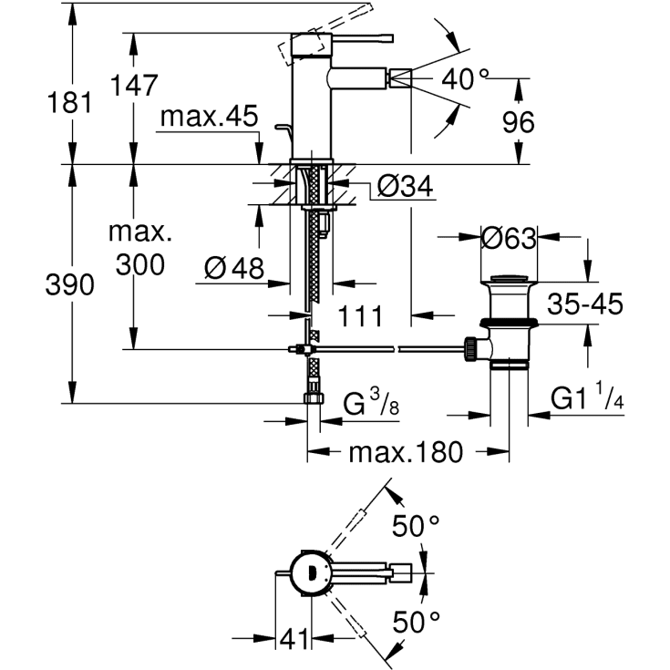 Grohe Essence 1-grebsarmatur til kar & brus