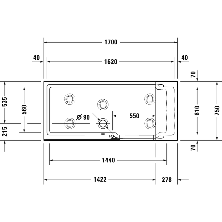Duravit Shower+Bath badekar, 1700x750 cm, hvid