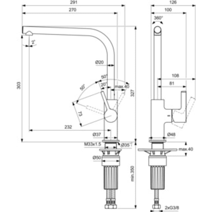Ideal Standard Gusto køkkenarmatur, krom