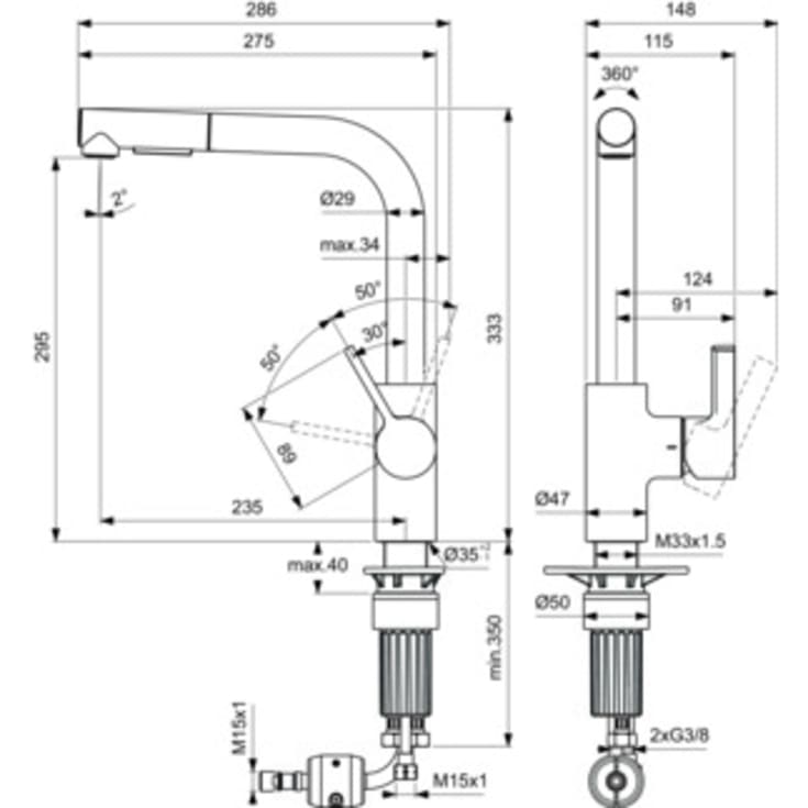 Ideal Standard Gusto køkkenarmatur, udtrækstud, børstet guld