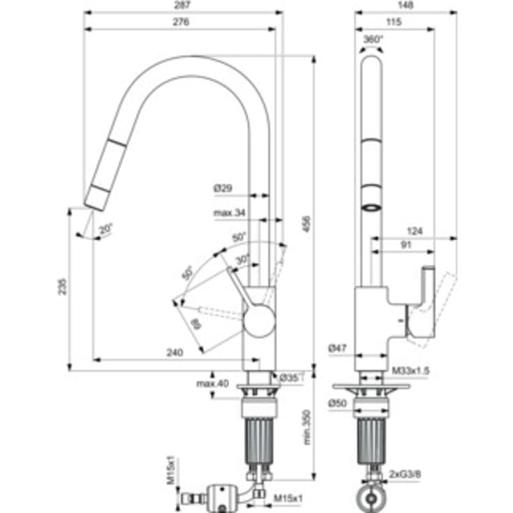 Ideal Standard Gusto køkkenarmatur, udtrækstud, børstet guld
