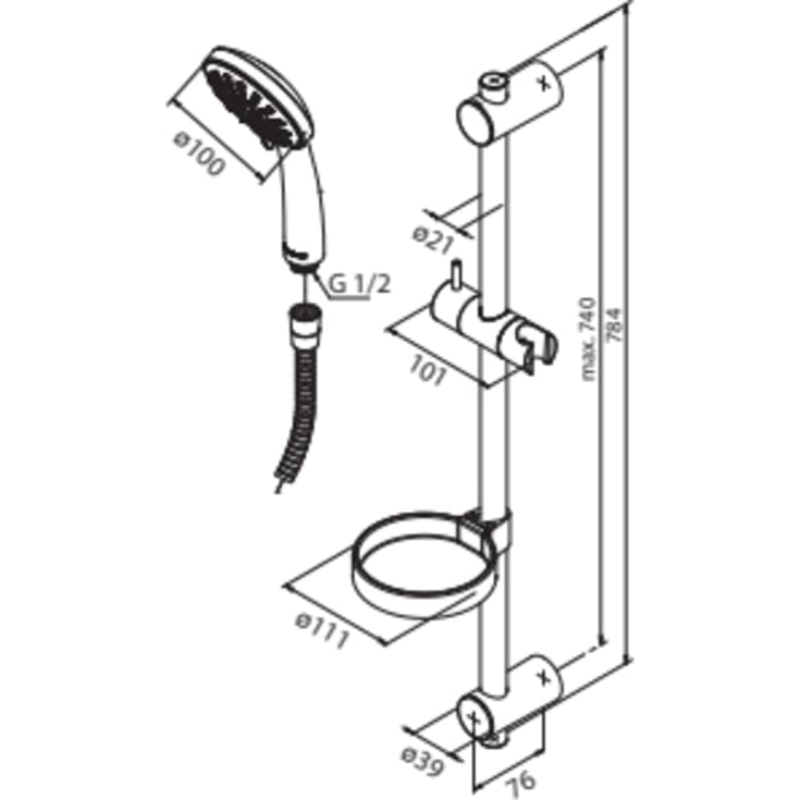 Damixa Fair Jet Flex dusjsett, vannbesparende, krom