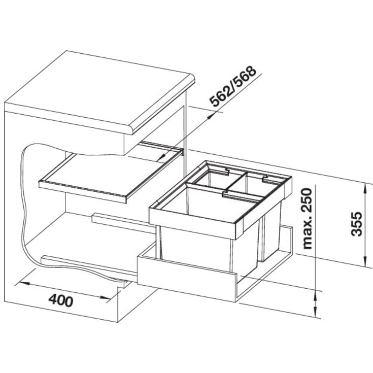 Blanco Flexon II XL 60/3 affaldssystem, 46 liter, sort
