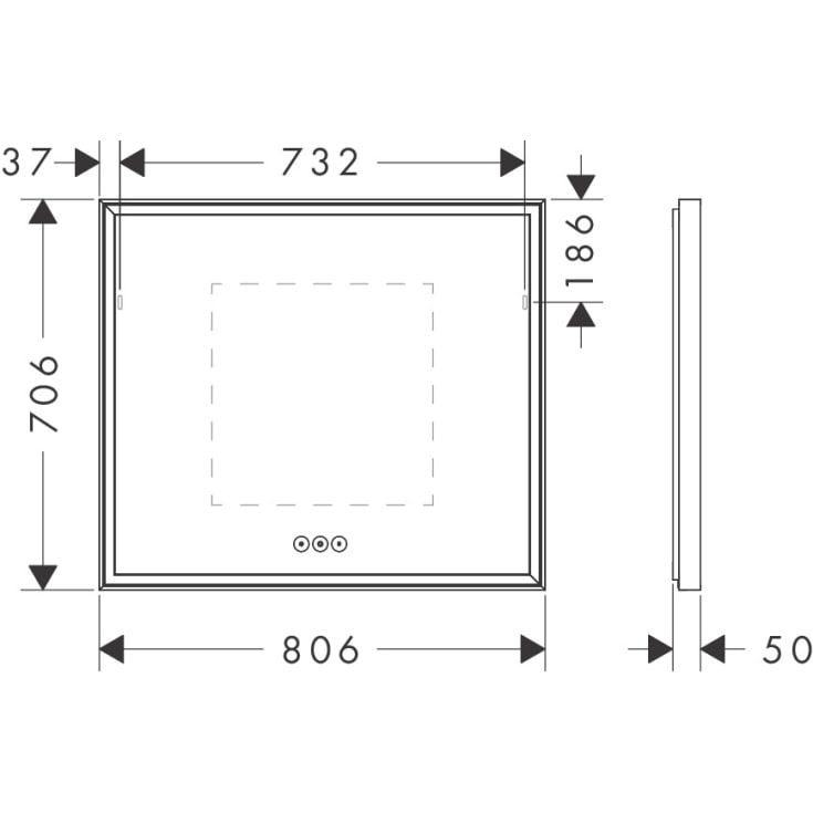 Hansgrohe Xarita E spejl med lys, dæmpbar, touch, 80,6x70,6 cm, mat hvid