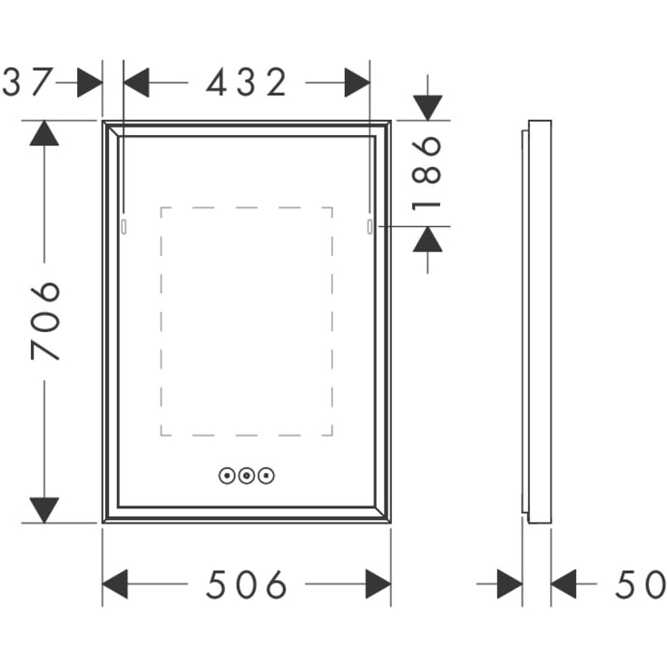 Hansgrohe Xarita E speil med lys, dimbart, touch, 50,6x70,6 cm, matt hvit
