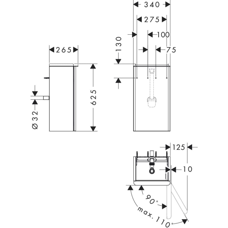 Hansgrohe Xelu Q underskab, 34x26,5 cm, højre, mat grå