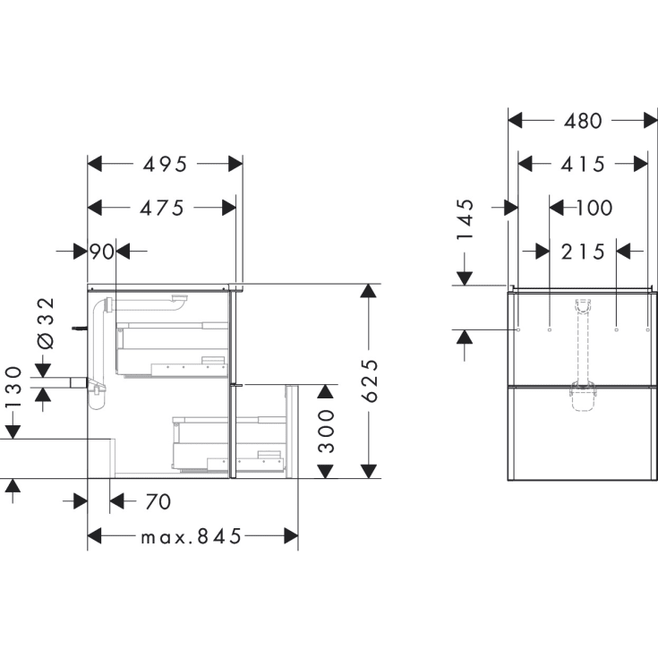 Hansgrohe Xelu Q underskab, 48x49,5 cm, eg
