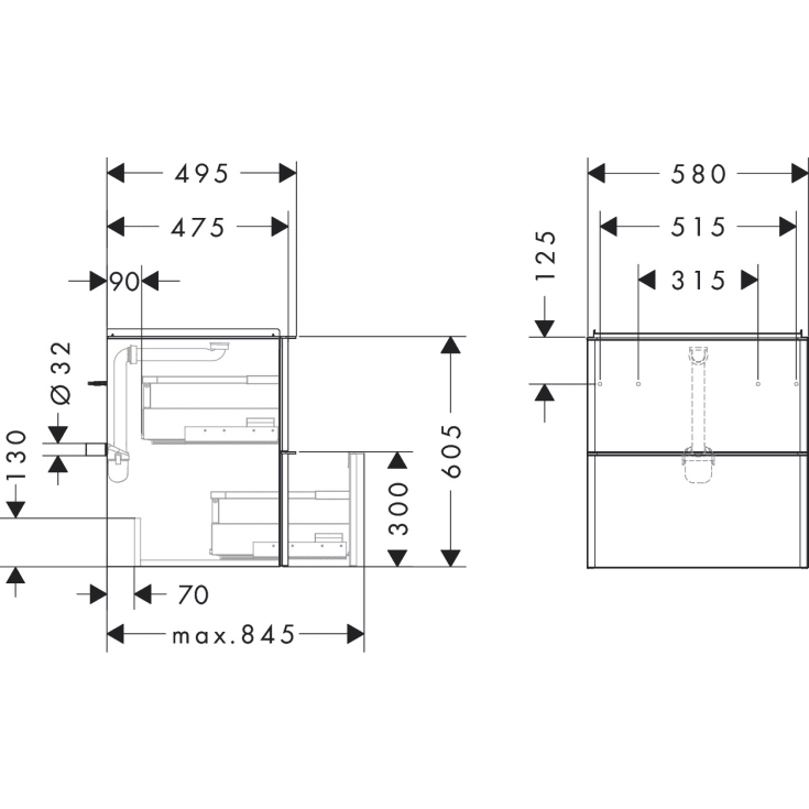 Hansgrohe Xelu Q underskab, 58x49,5 cm, hvid højglans
