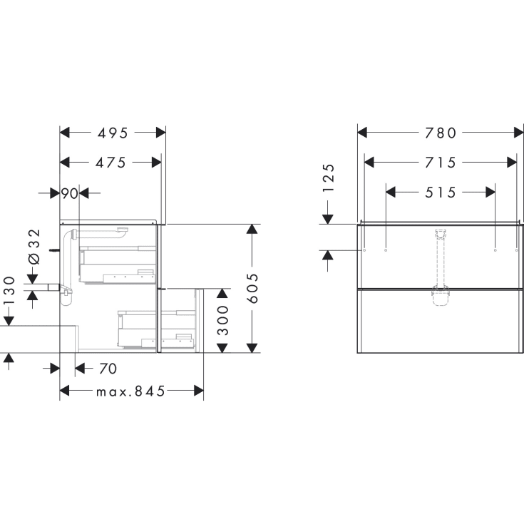Hansgrohe Xelu Q underskab, 78x49,5 cm, hvid højglans
