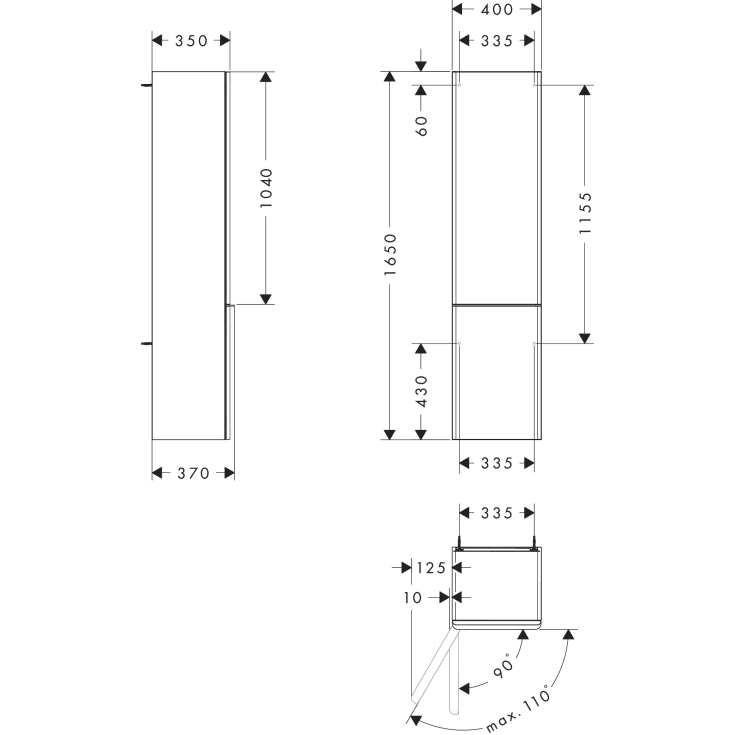Hansgrohe Xelu Q højskab 40x165,5 cm, venstre, eg
