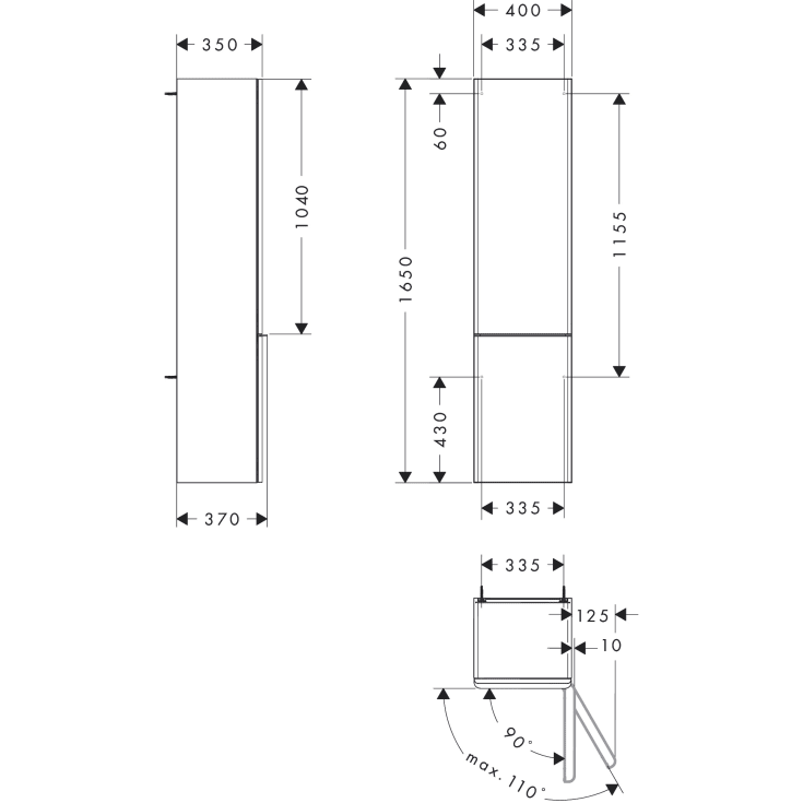 Hansgrohe Xelu Q højskab 40x165,5 cm, højre, eg