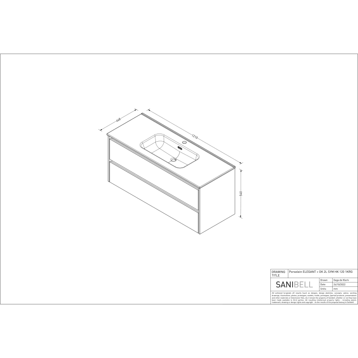 Sanibell Proline møbelpakke, 121x46,8 cm, rå eg