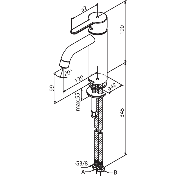 Damixa Silhouet servantbatteri, børstet messing