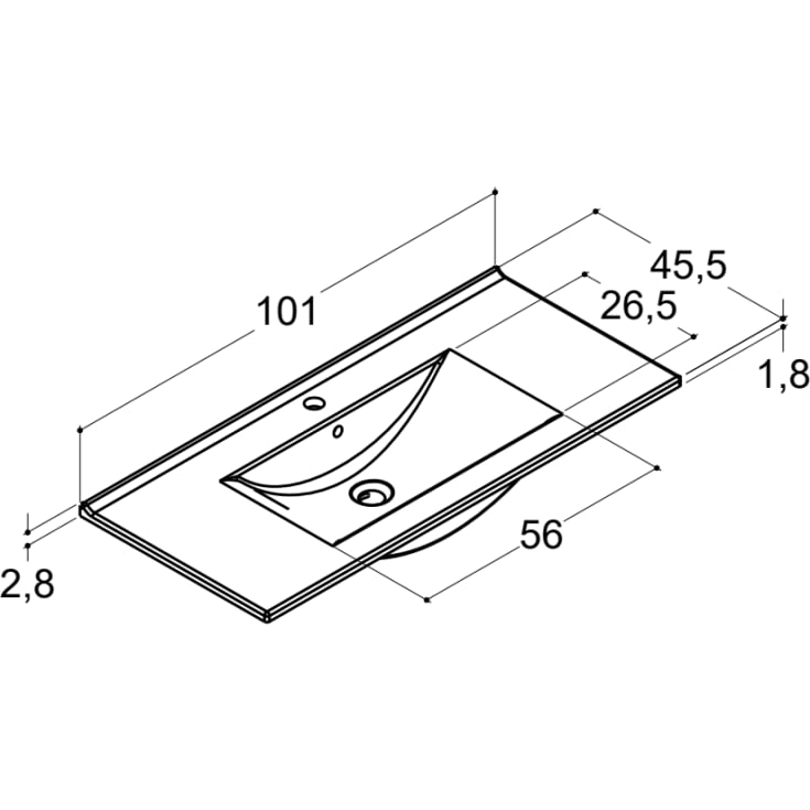 Dansani Amber håndvask, 101x45,5 cm, hvid