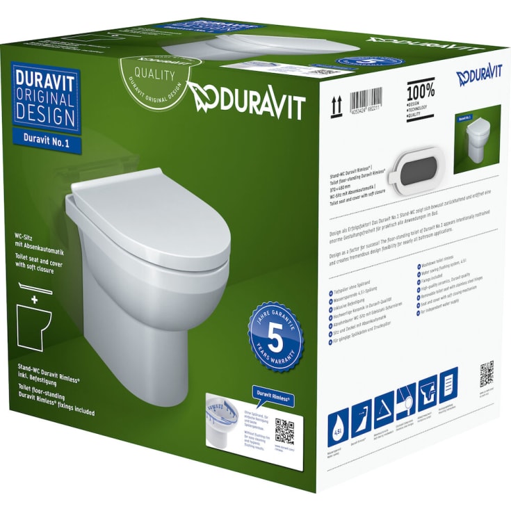 Duravit No.1 toilet, uden skyllekant, hvid