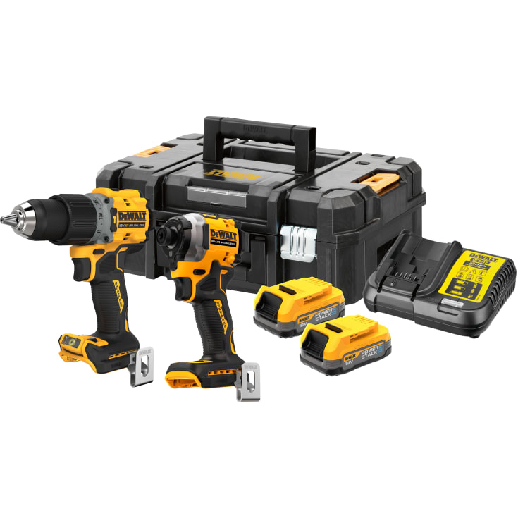 Dewalt 18V XR DCK2050E2T-QW slagborrmaskin og mutterdragare kombiset, 2 stk 18V x 1.7 Ah
