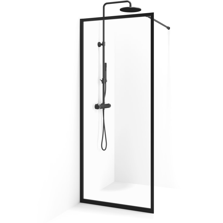 Cassøe New York brusevæg, 125 cm, klart glas, sort profil