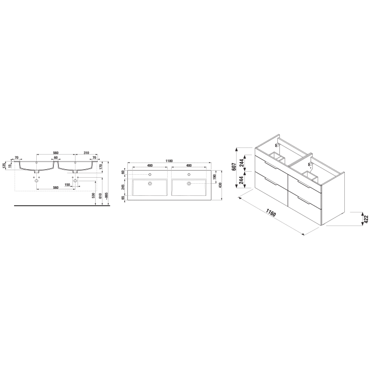 Jika Cube møbelpakke, 120x43 cm, hvit