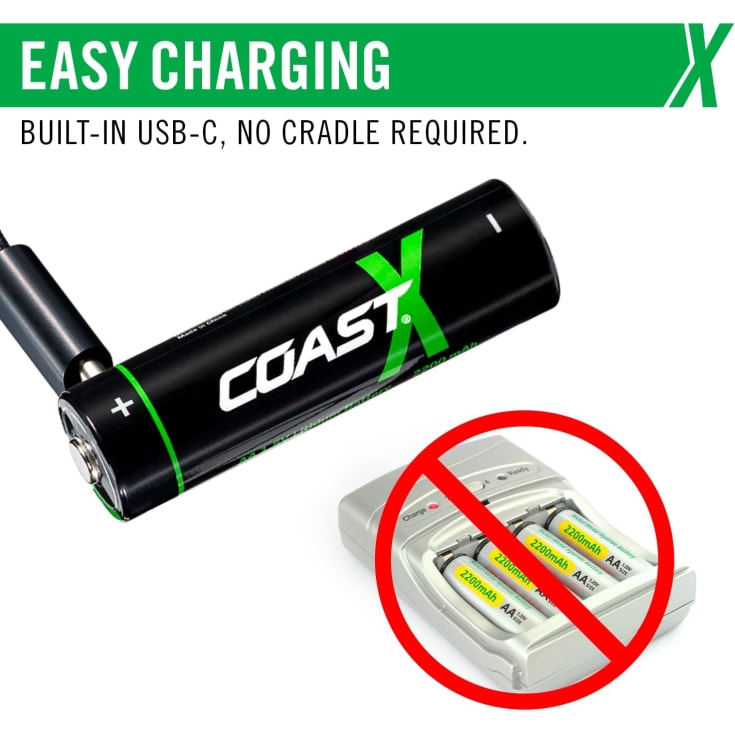 Coast USB-C uppladdningsbart batteri med laddningskabel, AAA, 4 st.
