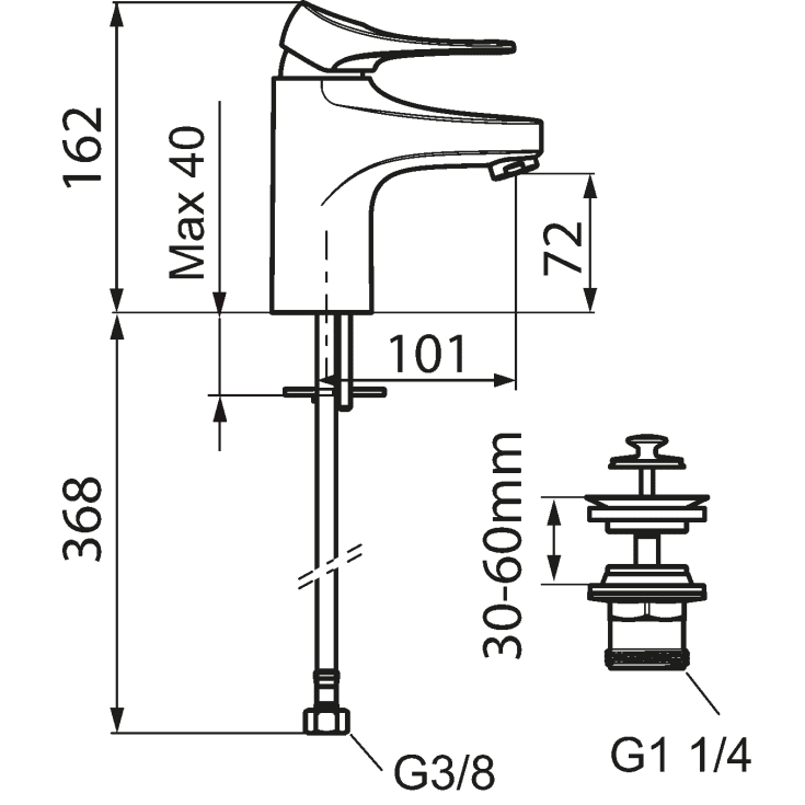 FM Mattsson 9000XE håndvaskarmatur, børstet krom