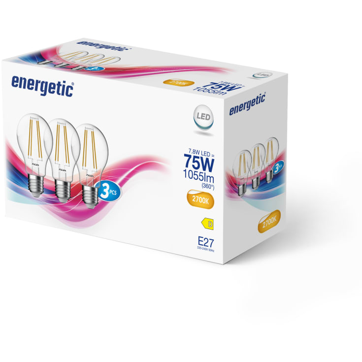 Nordlux E27 standardlampa, 7,8W, 2700K, 3 st.