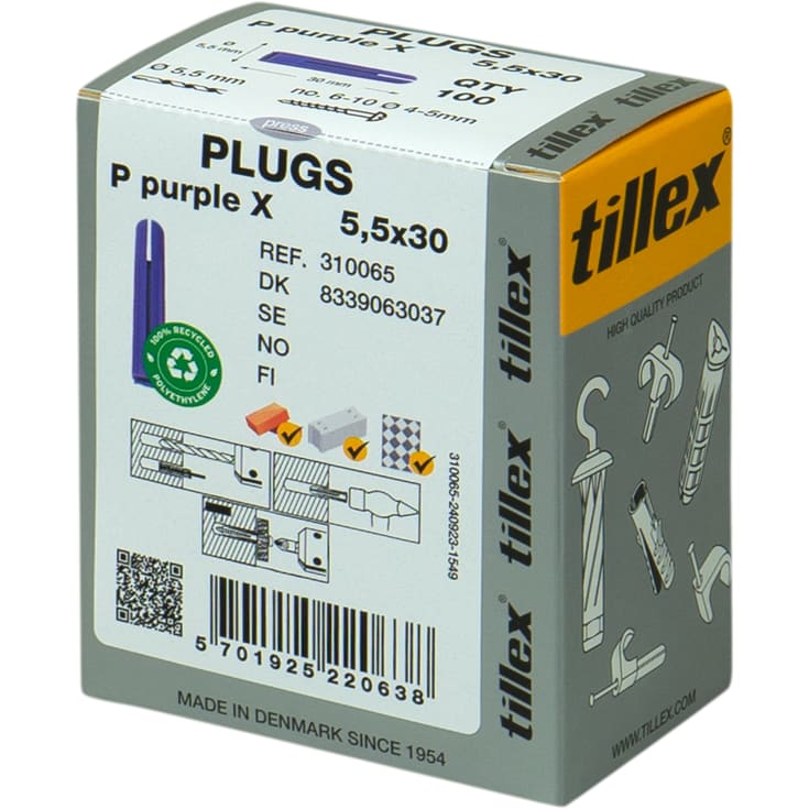 100 stk Plugger PX 5,5X30mm-100 lilla