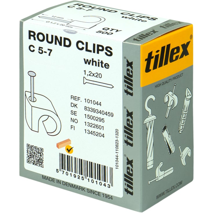 500 stk Tillex kabelclips rund 5-7/20 mm i hvid