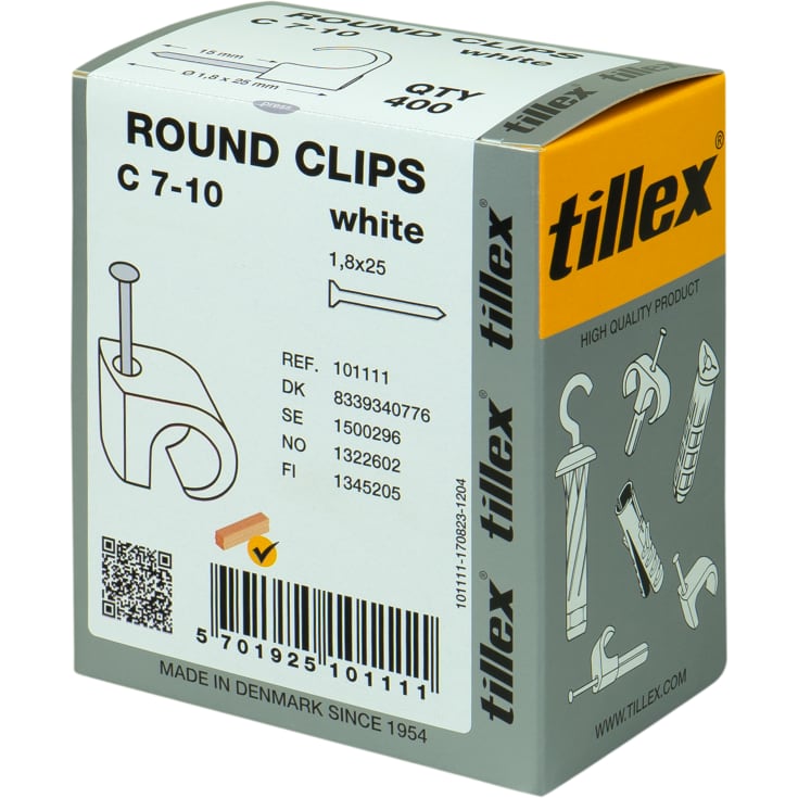 400 stk Tillex kabelclips rund 7-10/25 mm i hvid