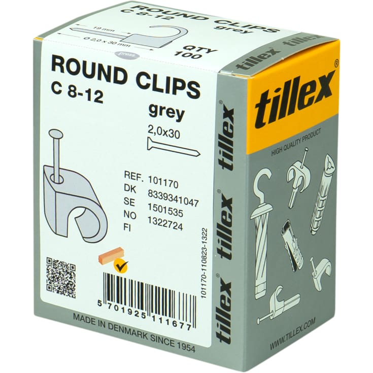 100 stk Clips 8-12/30 mm grå (100)