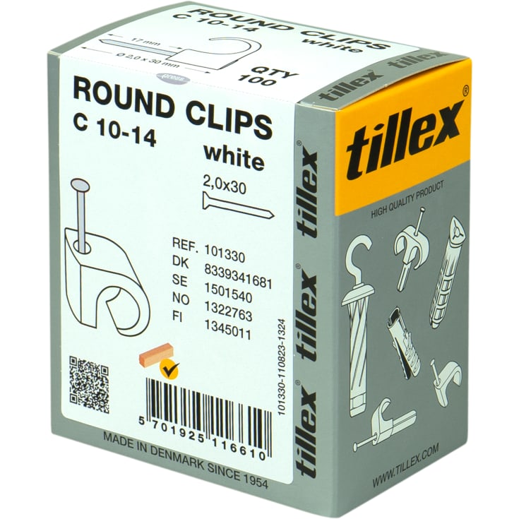 100 stk Clips 10-14/30 mm hvid (100)