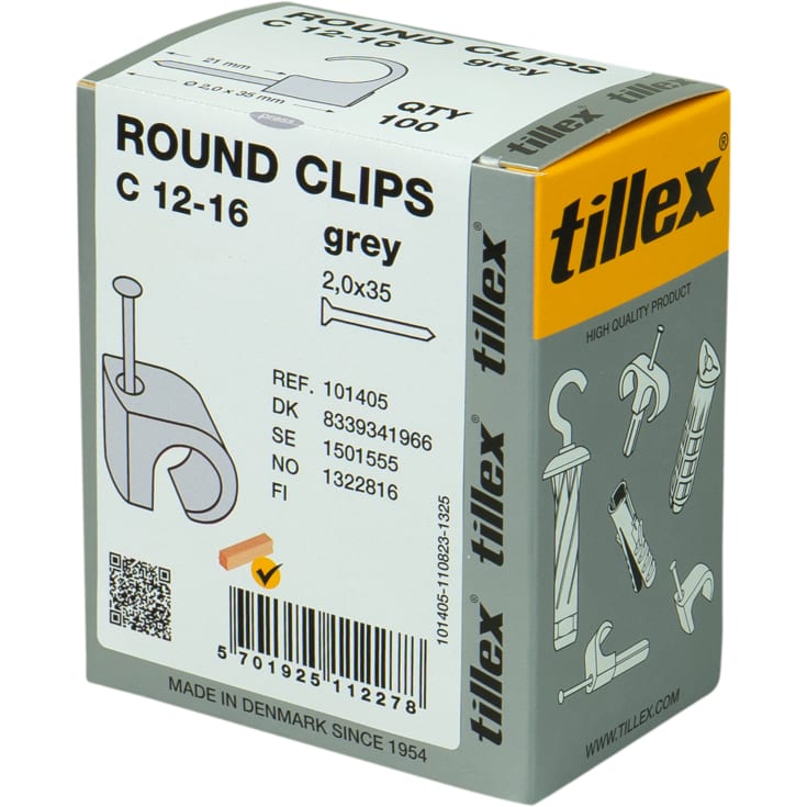 100 stk Clips 12-16/35 mm grå (100)