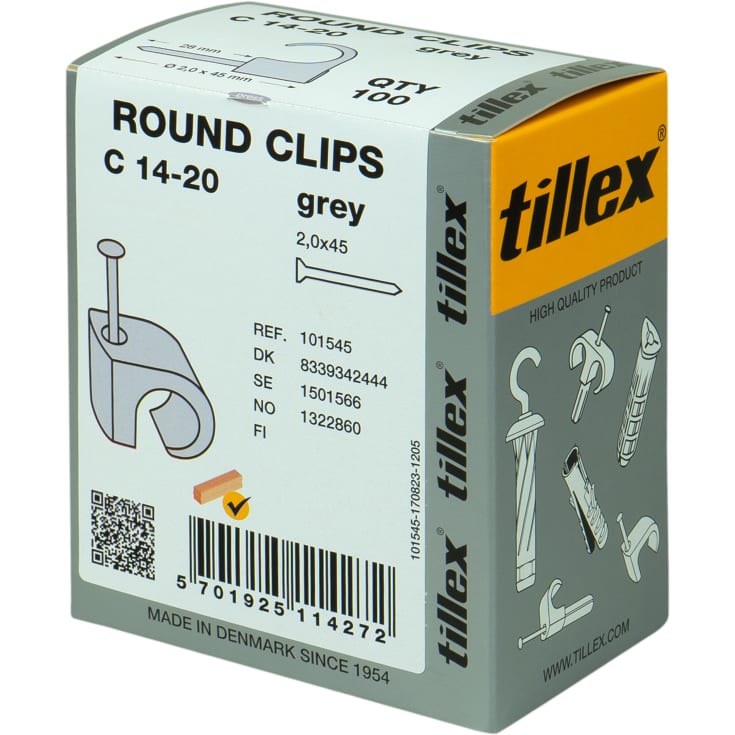 100 stk Clips 14-20/45 mm grå (100)