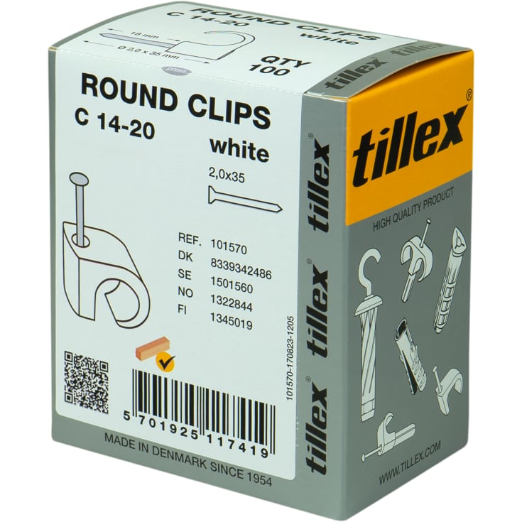 100 stk Clips 14-20/35mm hvid (100)